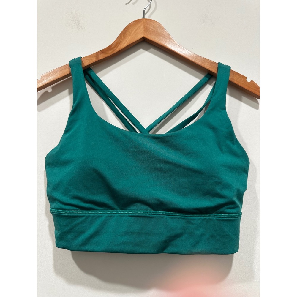 Lululemon Energy Bra Longline Teal Green Strappy Back Sports Bra Size 10